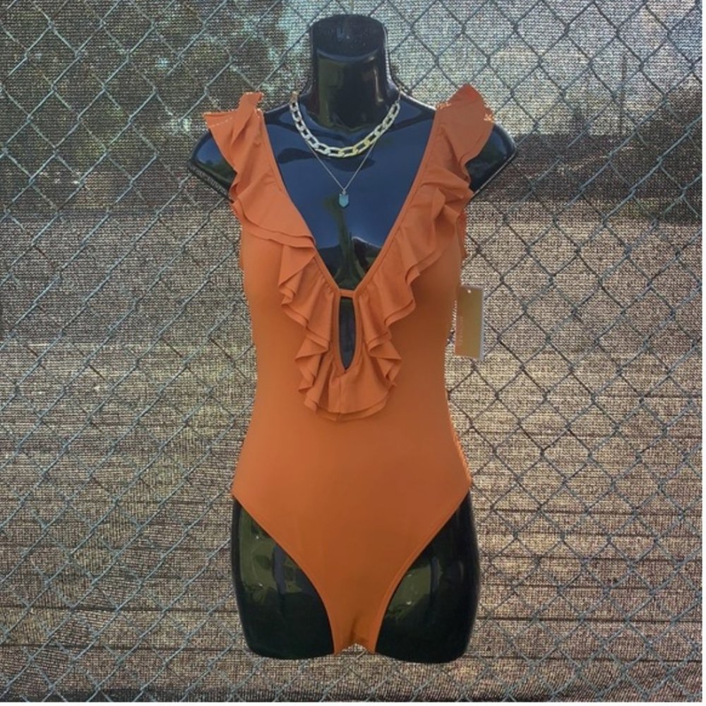 Michael Kors One Piece Swimsuit - NWT - Ruffle Detail - Size 8 - Orange